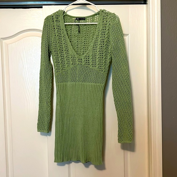 zara green crochet dress ZARA Green Crochet Sleeveless Dress | Gently Used